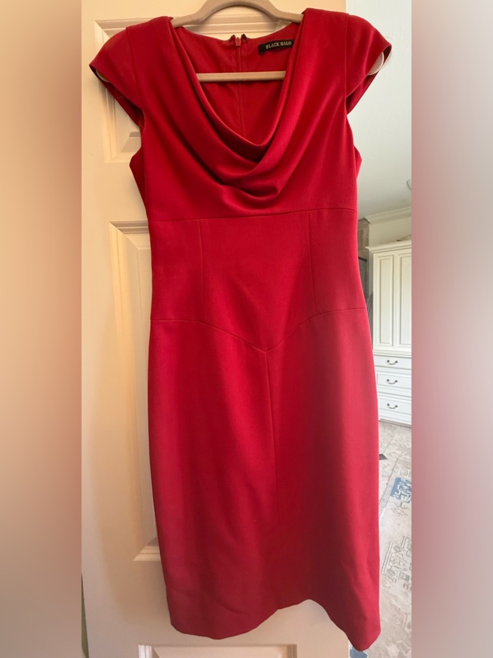 Black Halo Red Cowl-Neck Midi Dress